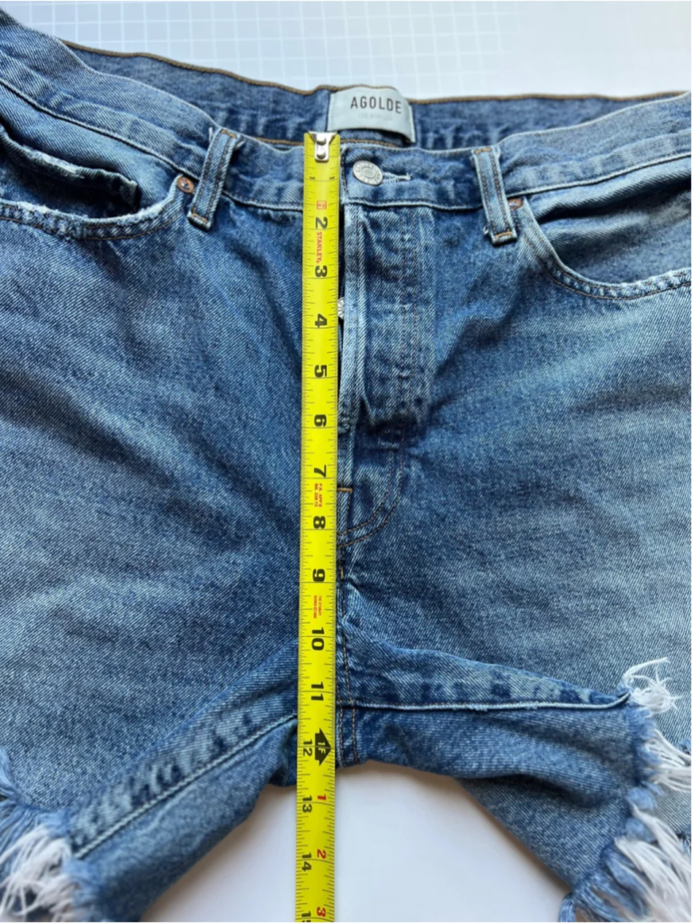 Agolde Parker Long Distressed Cutoff Blue Jean Shorts 31